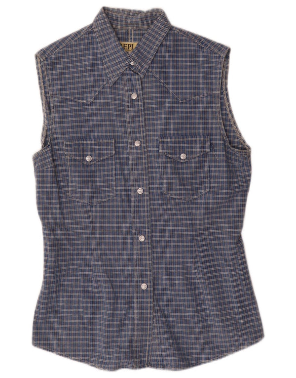 Camisa feminina sem mangas Replay UK 18 XL azul xadrez algodão