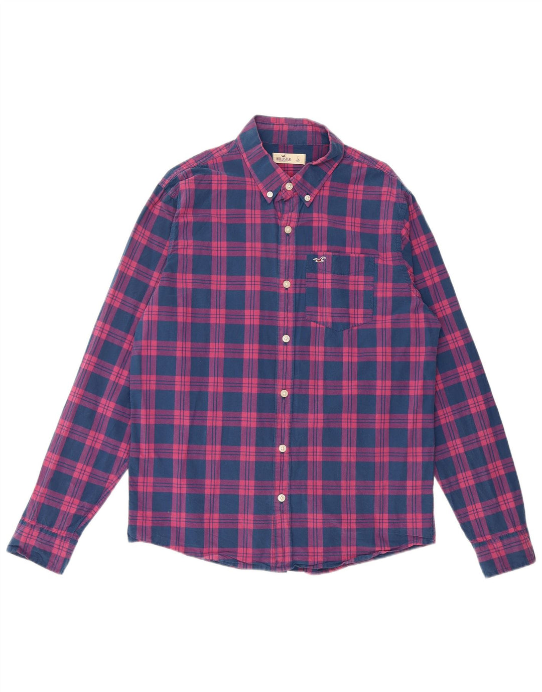 Camisa masculina HOLLISTER grande algodão xadrez azul