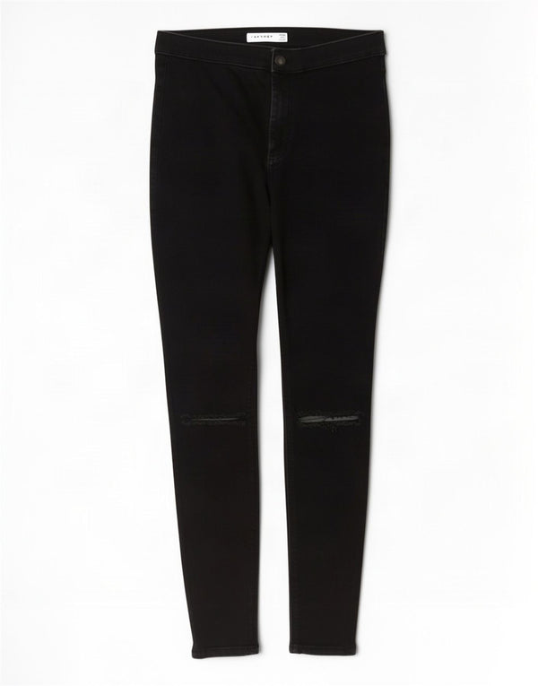 Topshop feminino Joni Crop jeans skinny desgastado W30 L26 algodão preto