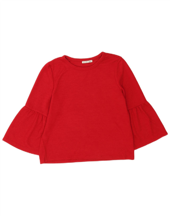 Top feminino Zara manga 3/4 Reino Unido 12 vermelho médio