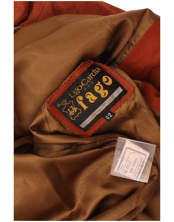 Sobretudo feminino vintage de camurça grande IT 42 couro marrom médio