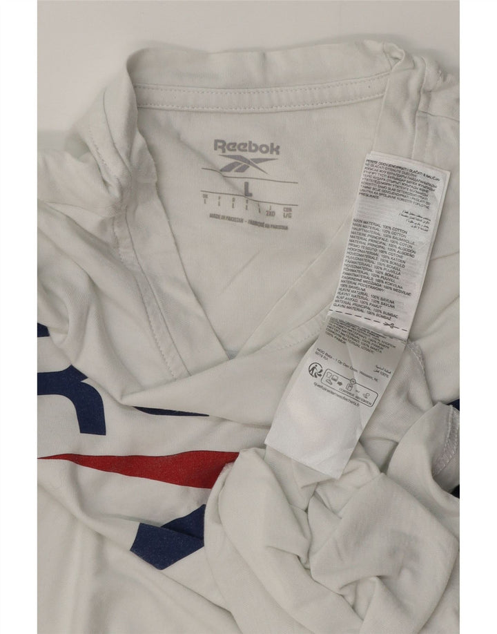 Reebok Mens Graphic T-Shirt Top Grande Algodão Branco