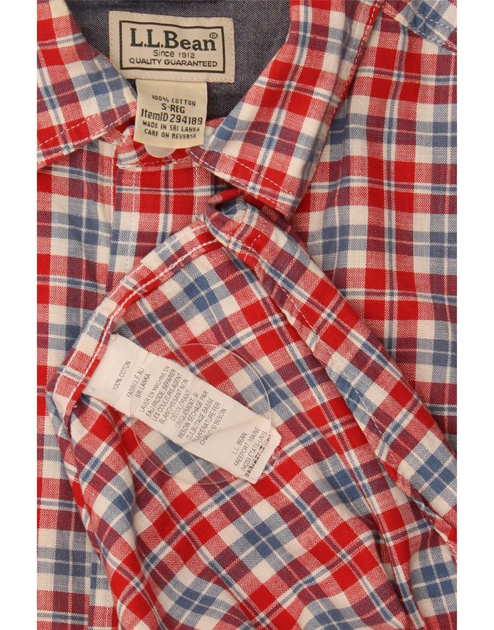 Camisa masculina de manga curta L.L.Bean pequena xadrez vermelha de algodão