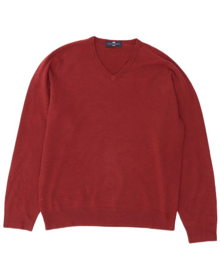 Suéter masculino Marks & Spencer Blue Harbor com decote em V médio Borgonha