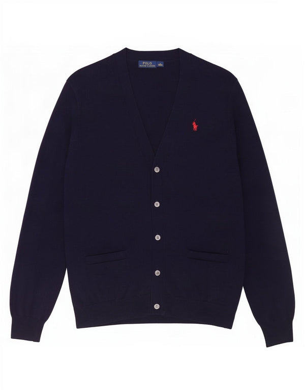 Suéter cardigã feminino Polo Ralph Lauren Reino Unido 14 algodão azul marinho médio