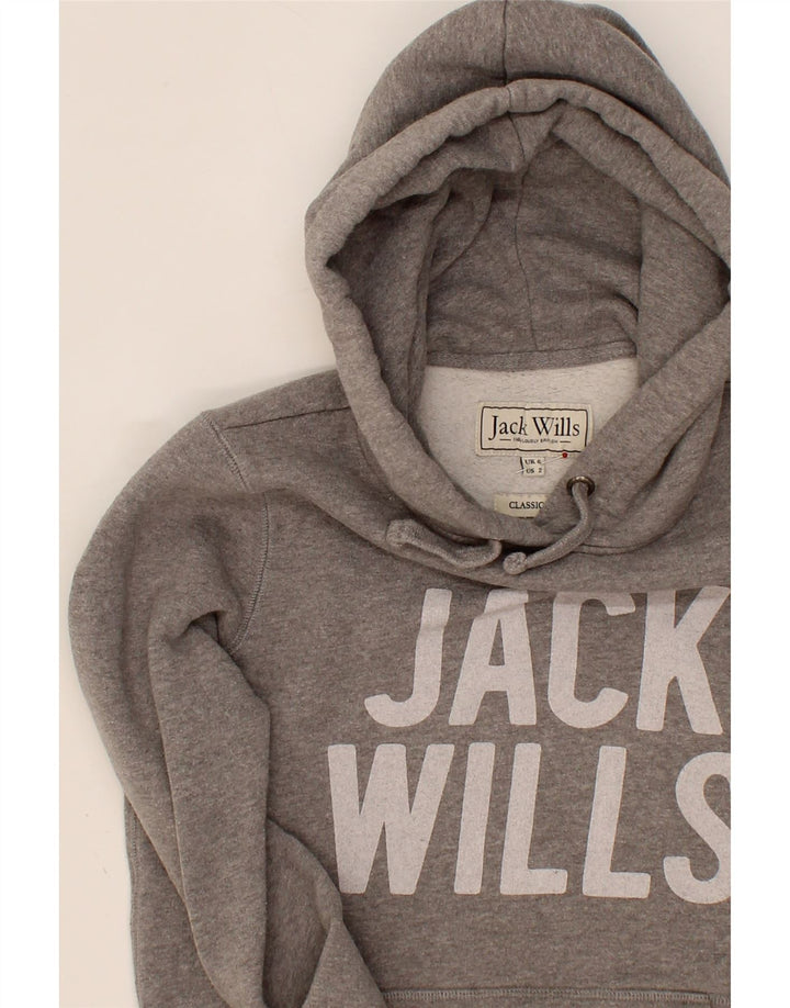 JACK WILLS Womens Graphic Hoodie Jumper UK 6 XS Grey Cotton Vintage Jack Wills and Second-Hand Jack Wills from Messina Hembry 
