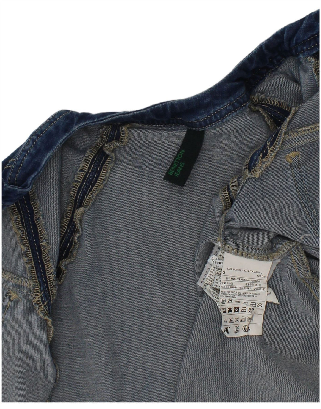 Jaqueta jeans Benetton para meninas 6-7 anos pequeno azul algodão