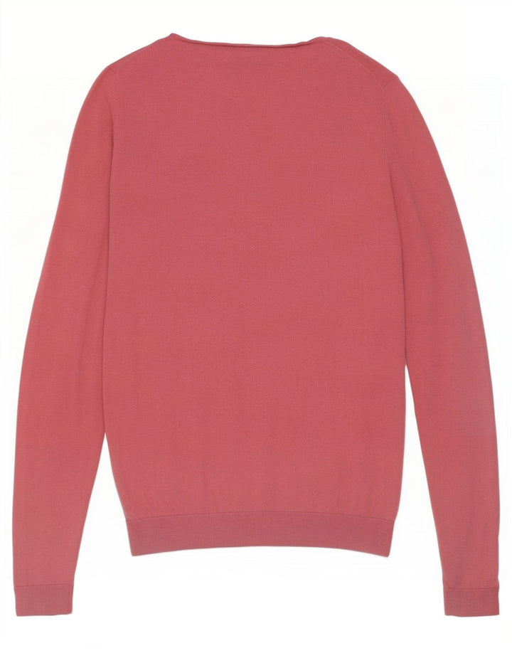 Suéter feminino Massimo Dutti com decote em V Reino Unido 12 seda rosa médio