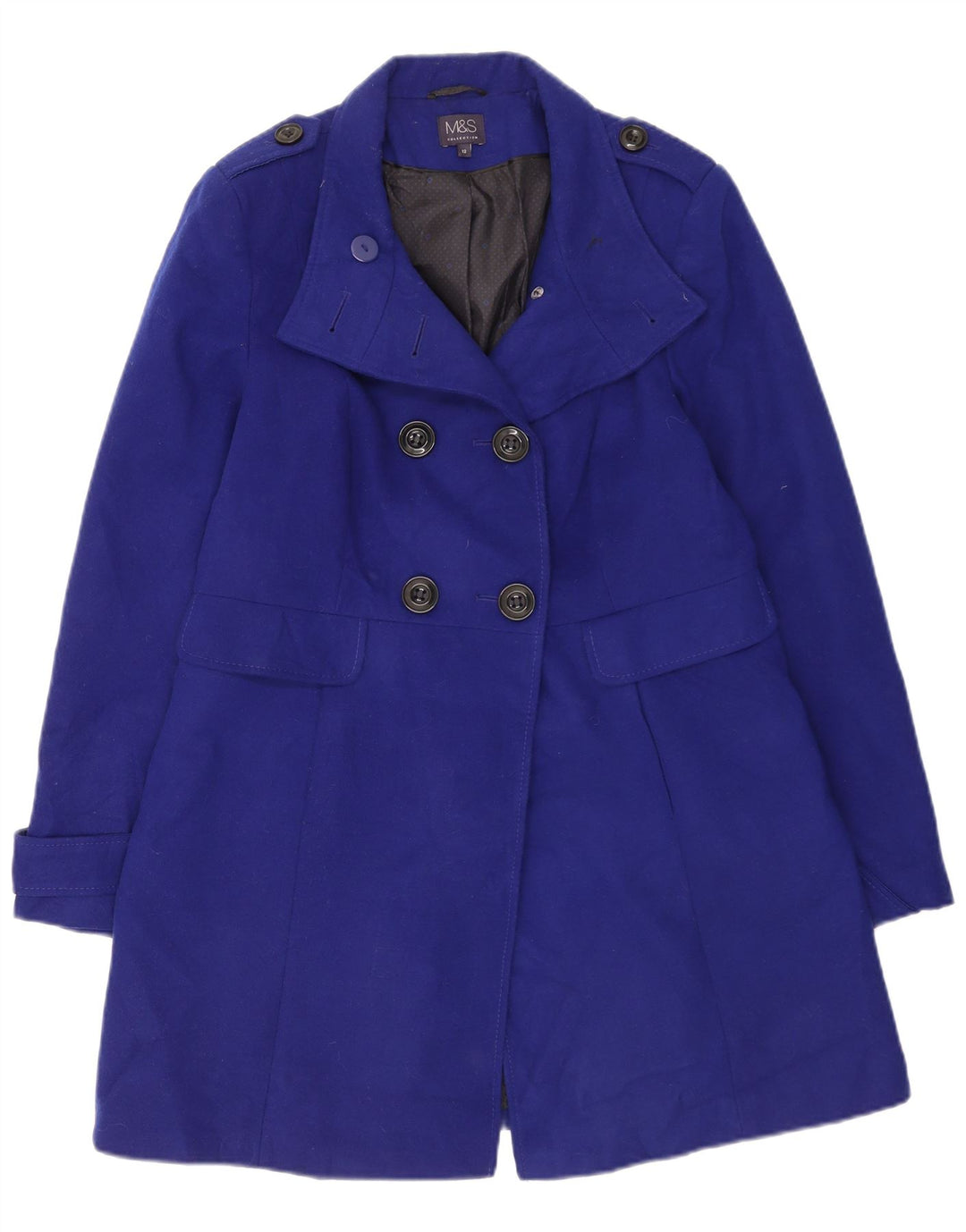 Casaco feminino militar duplo breasted Marks & Spencer Reino Unido 12 azul médio