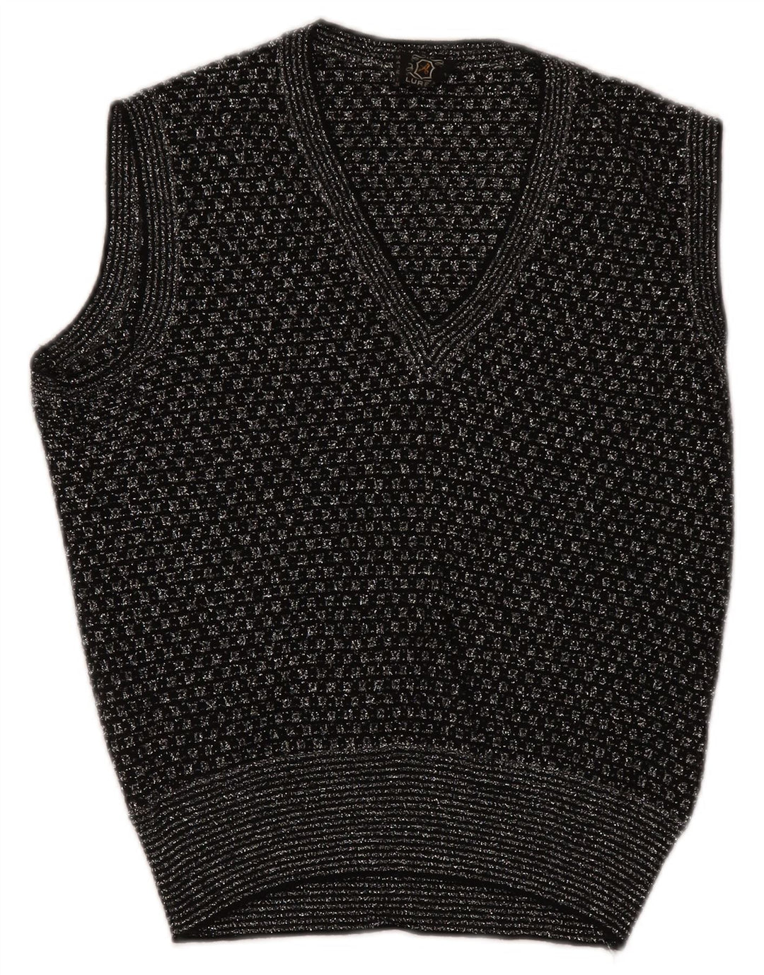 Colete feminino vintage regata UK 14 médio preto geométrico