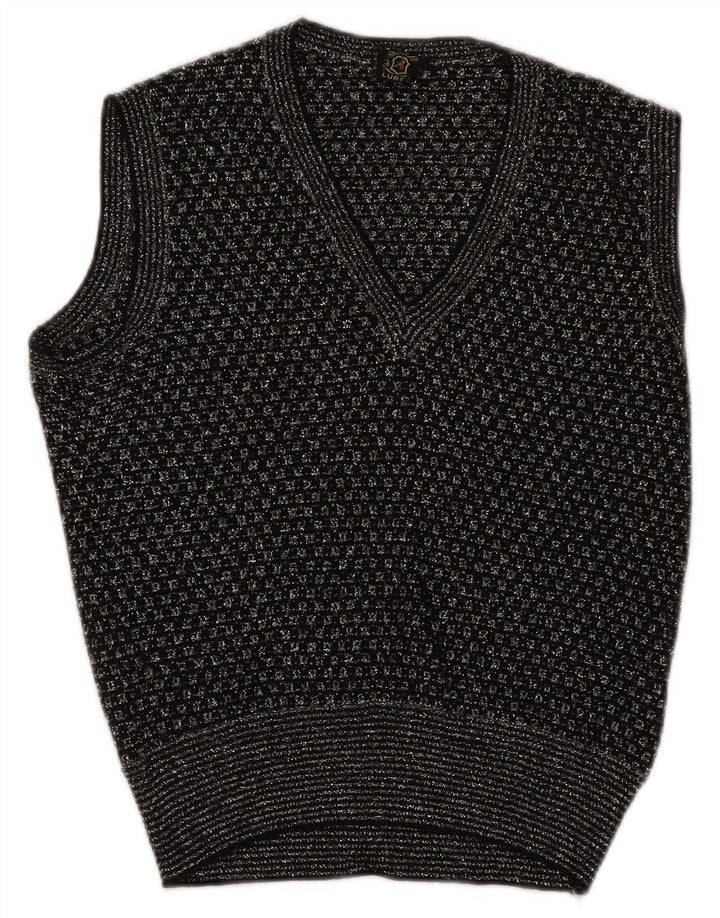 Colete feminino vintage regata UK 14 médio preto geométrico