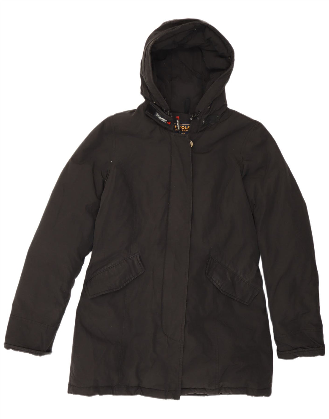 Casaco acolchoado com capuz feminino Woolrich Reino Unido 14 algodão preto médio