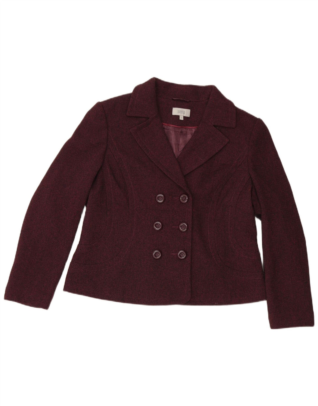 Jaqueta blazer feminina Marks & Spencer com peito duplo Reino Unido 18 XL Borgonha