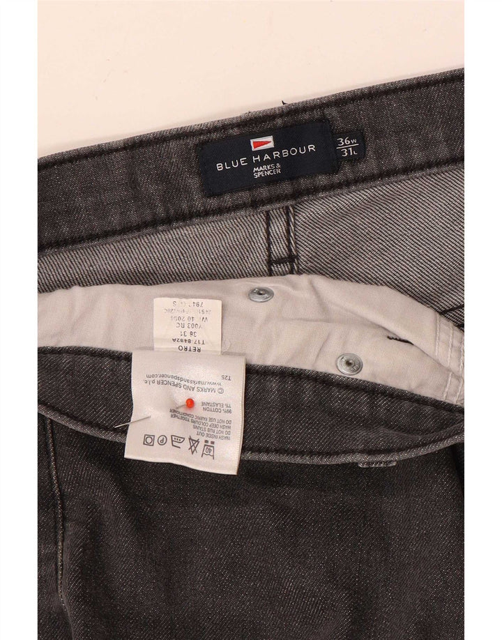 Calça jeans reta masculina Marks & Spencer Blue Harbor W36 L31 algodão cinza