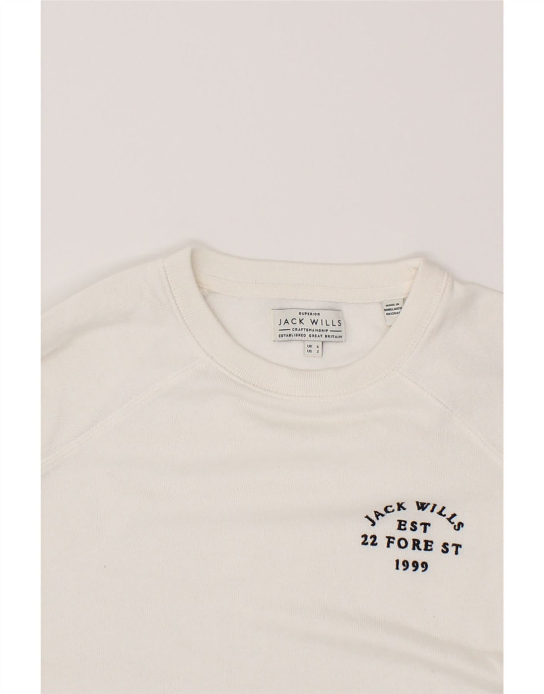 JACK WILLS Womens Sweatshirt Jumper UK 6 XS White Cotton Vintage Jack Wills and Second-Hand Jack Wills from Messina Hembry 