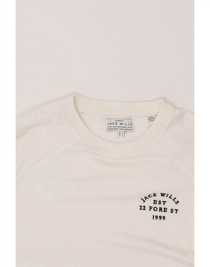 JACK WILLS Womens Sweatshirt Jumper UK 6 XS White Cotton Vintage Jack Wills and Second-Hand Jack Wills from Messina Hembry 