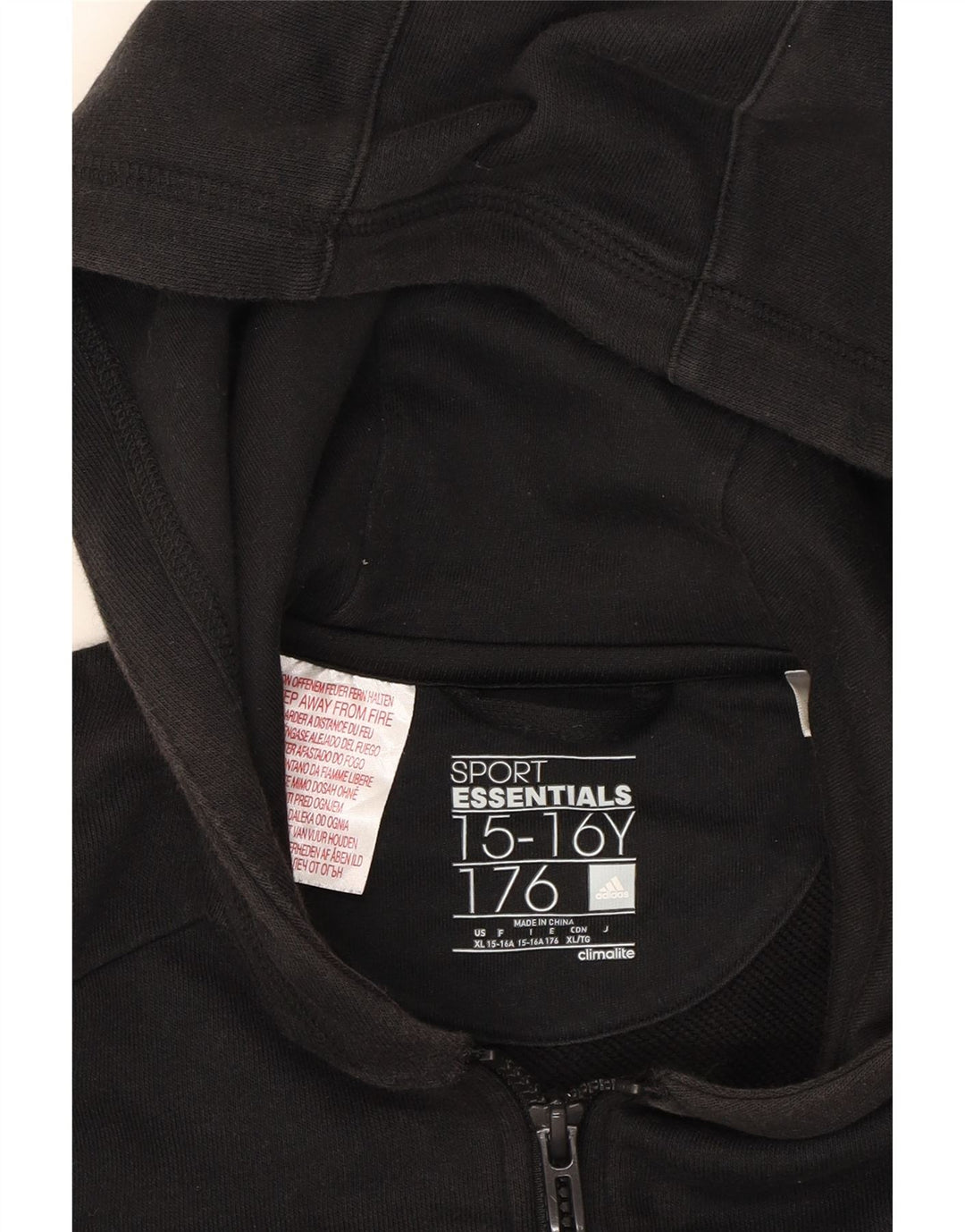 ADIDAS Boys Climalite Zip Hoodie Sweater 15-16 Years Black Cotton Vintage Adidas and Second-Hand Adidas from Messina Hembry 