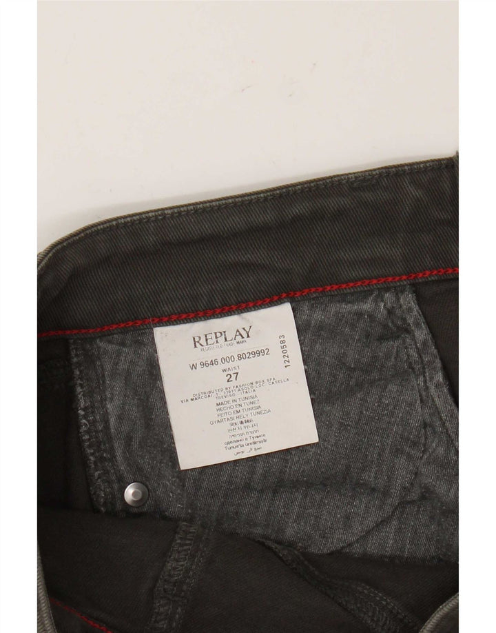Mini saia jeans feminina Replay W27 pequena algodão cáqui