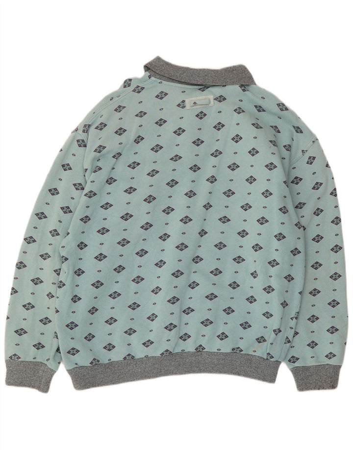Moletom masculino vintage com gola polo jumper algodão geométrico azul médio