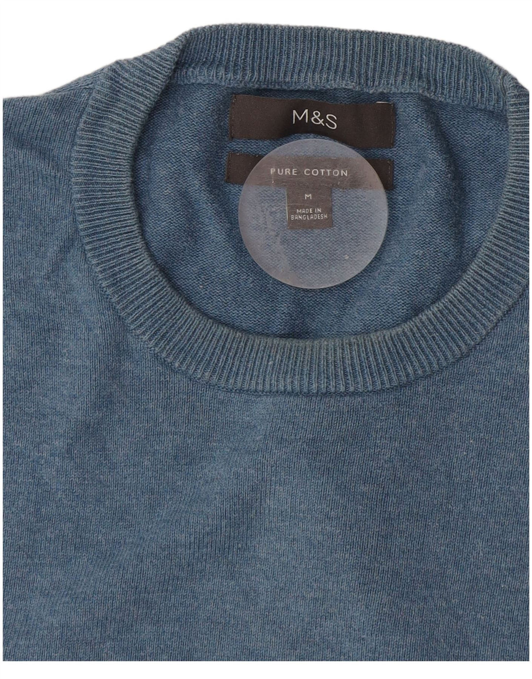 Suéter masculino Marks & Spencer com gola redonda, algodão azul médio