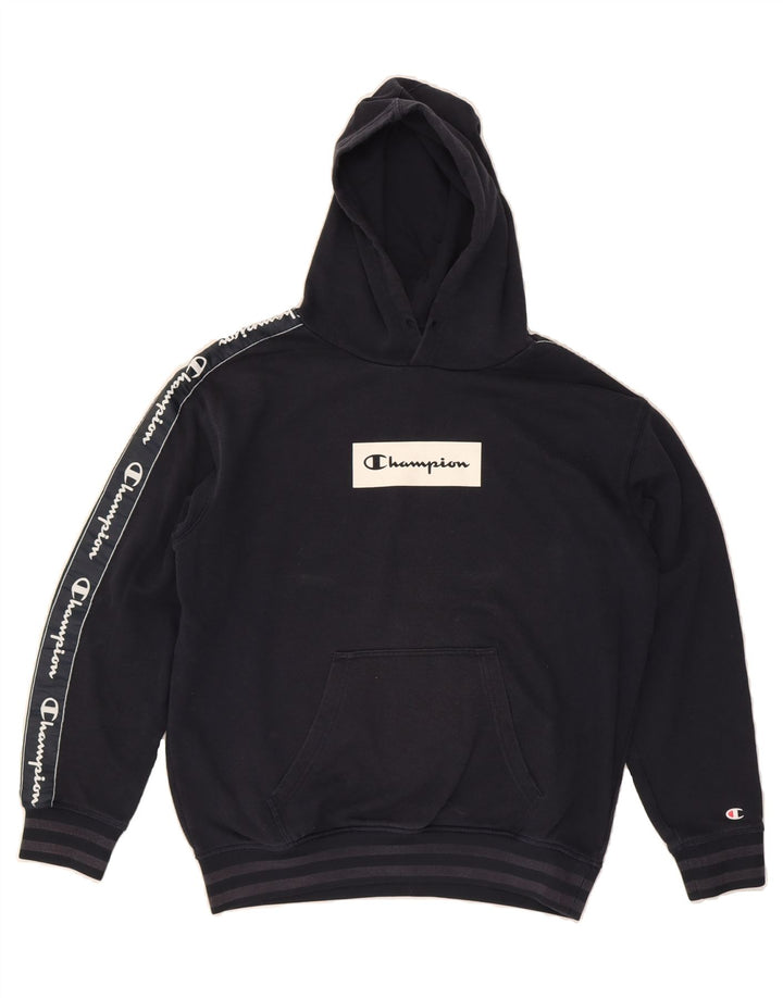 CHAMPION Mens Loose Fit Graphic Hoodie Jumper Small Navy Blue Cotton Vintage Champion and Second-Hand Champion from Messina Hembry 