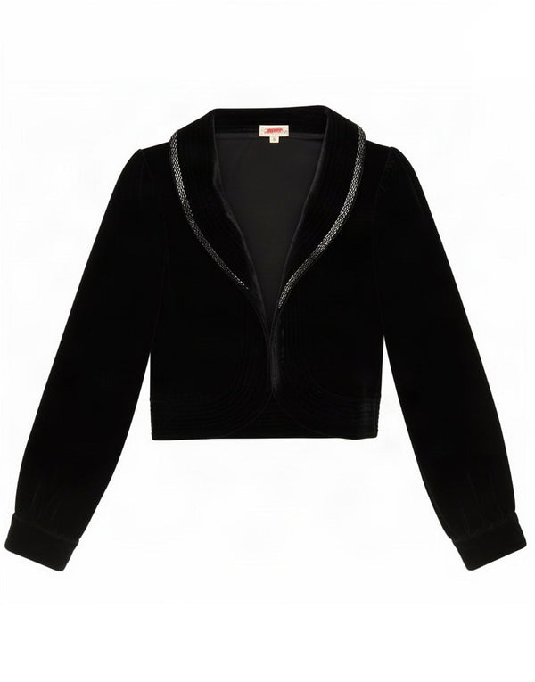 Jaqueta Bolero de Veludo Feminina Vintage UK 10 Pequena Preta