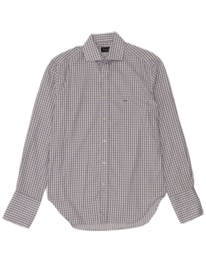 Camisa formal masculina Massimo Dutti tamanho 41 16 grande algodão xadrez azul