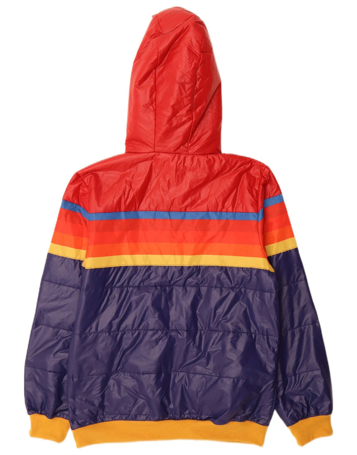 Jaqueta acolchoada com capuz feminino vintage UK 14 bloco colorido azul médio