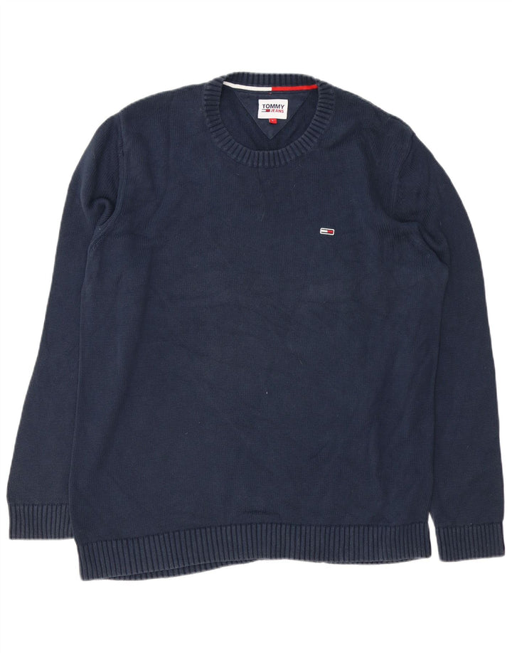 Suéter masculino Tommy Hilfiger com gola redonda, grande algodão azul marinho