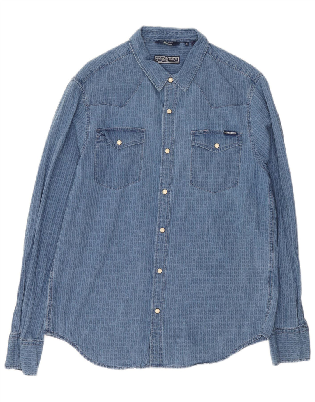 Camisa masculina Superdry grande algodão xadrez azul