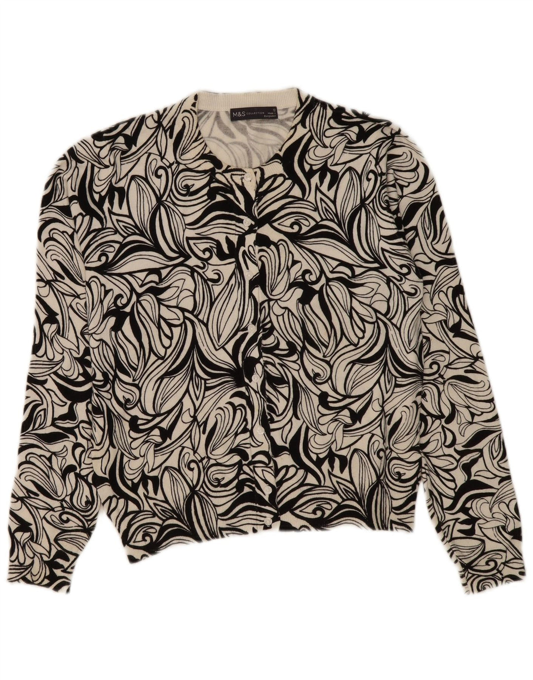Suéter cardigã feminino Marks & Spencer Reino Unido 12 viscose floral preta média