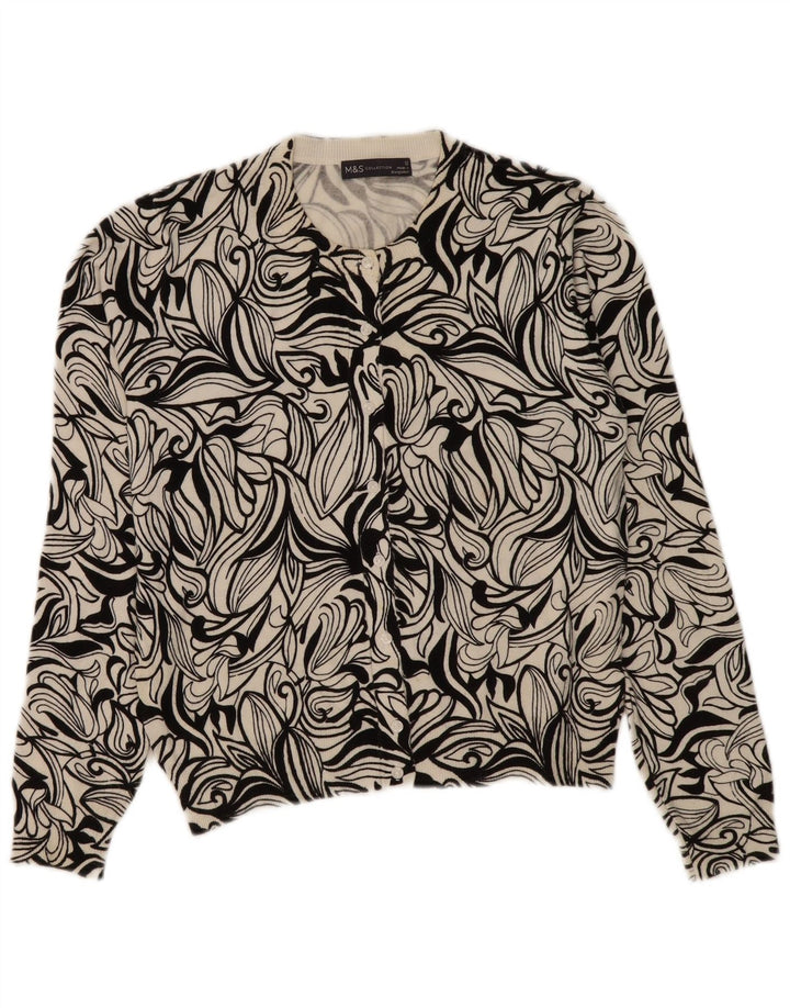 Suéter cardigã feminino Marks & Spencer Reino Unido 12 viscose floral preta média