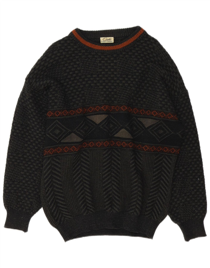 Carlo Comberti Suéter masculino com gola canoa grande acrílico geométrico cinza
