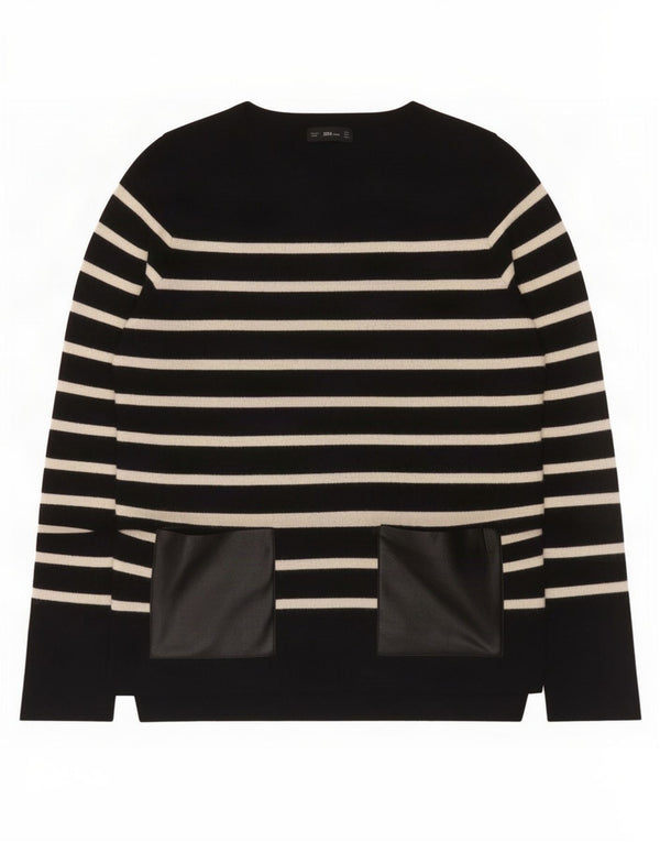 Suéter feminino Zara com gola canoa e viscose listrada preta média Reino Unido 12
