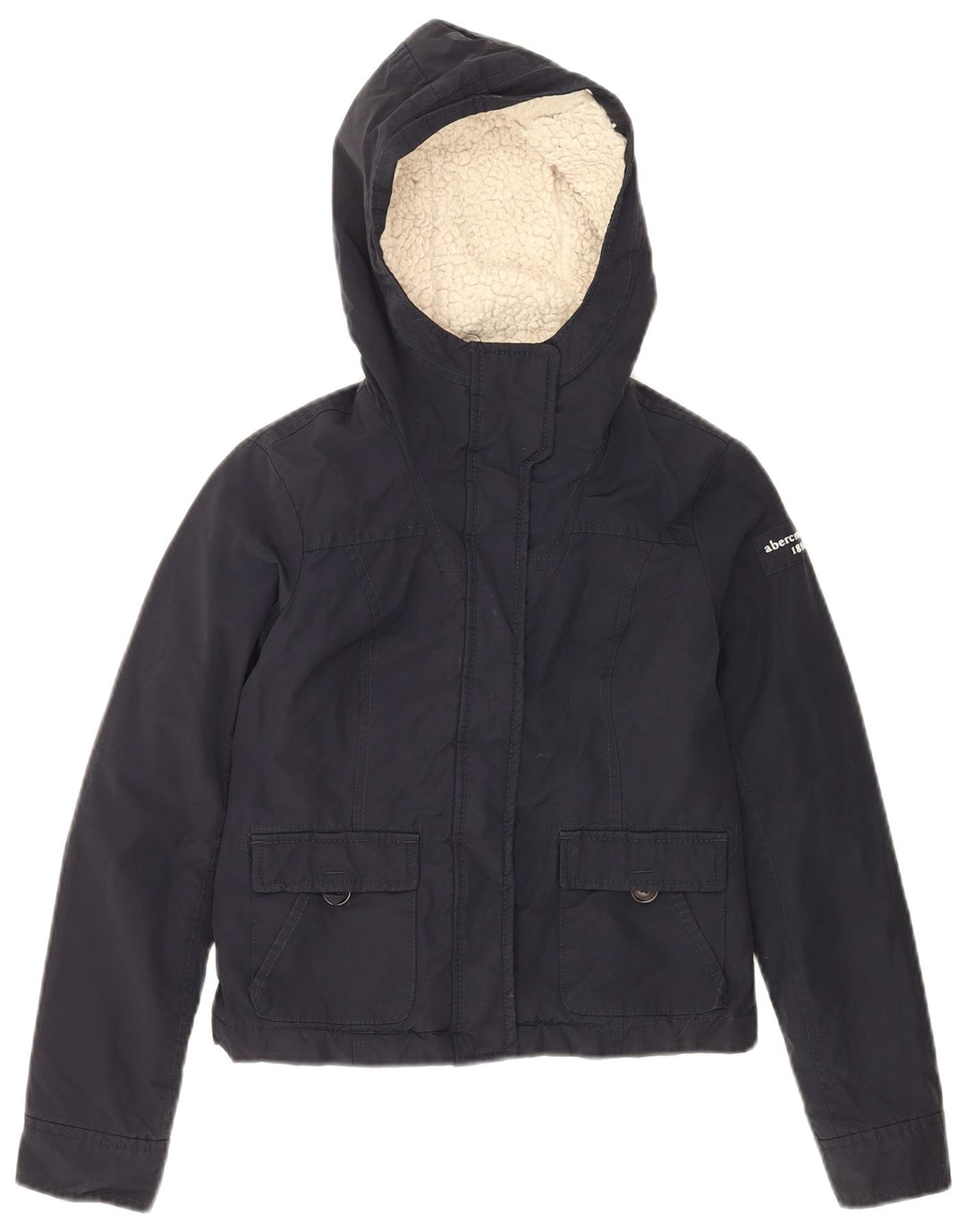 Jaqueta bomber com capuz para meninas ABERCROMBIE & FITCH 11-12 anos grande azul marinho