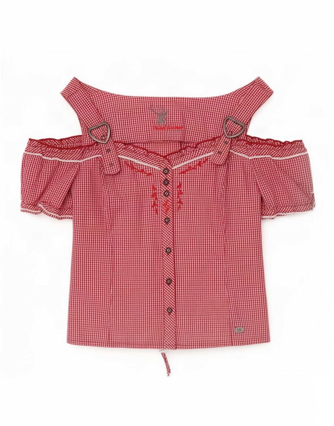 Blusa feminina Spieth & Wensky com ombros de fora, Reino Unido 14, guingão vermelho médio