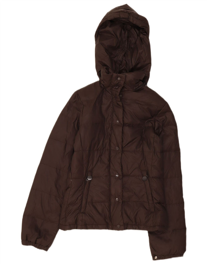 Jaqueta acolchoada com capuz feminino Benetton IT 40 pequena poliamida marrom
