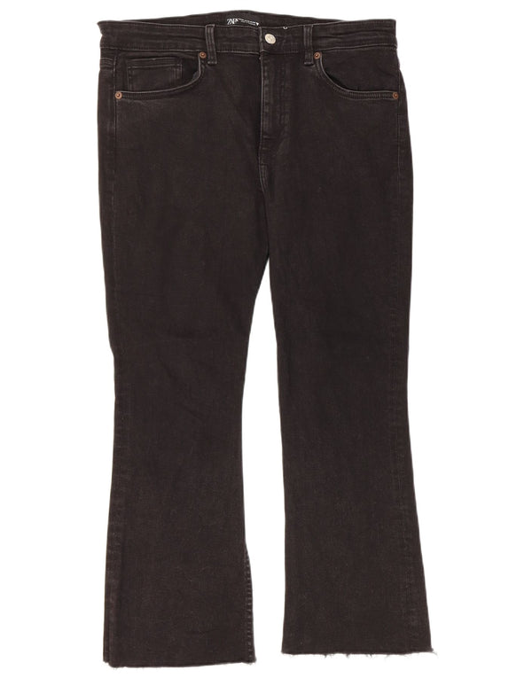 Zara Calça Jeans Feminina Crop Bootcut EU 44 XL W34 L24 Algodão Preto