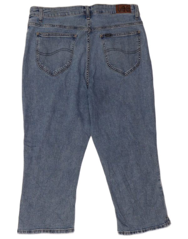 Calça jeans feminina Lee cintura alta capri US 14 grande W32 L20 algodão azul