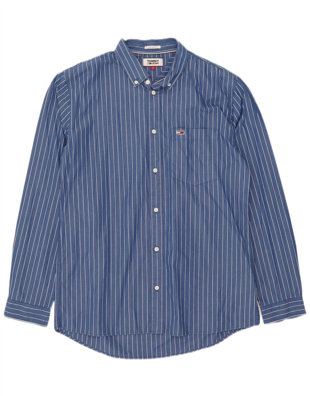 Camisa masculina Tommy Hilfiger Regular Fit grande algodão listrado azul