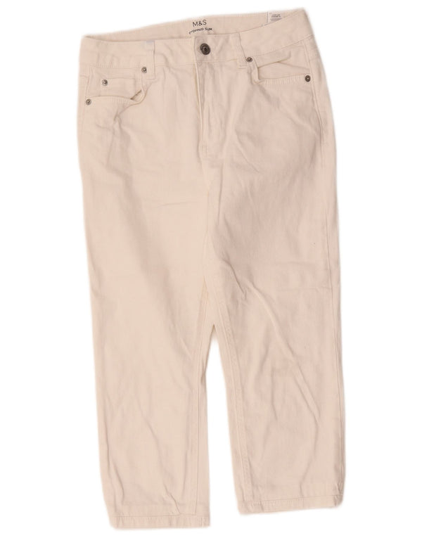 Marks & Spencer Calça Jeans Feminina Crop Slim UK 10 Pequeno W28 L20 Algodão Branco