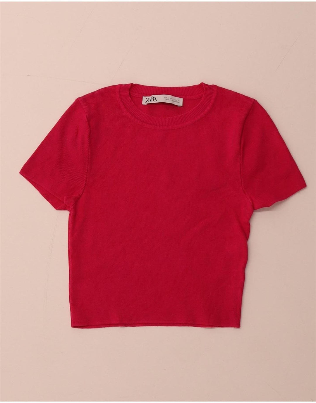 Suéter feminino ZARA com manga curta e gola redonda Reino Unido 8 pequeno rosa