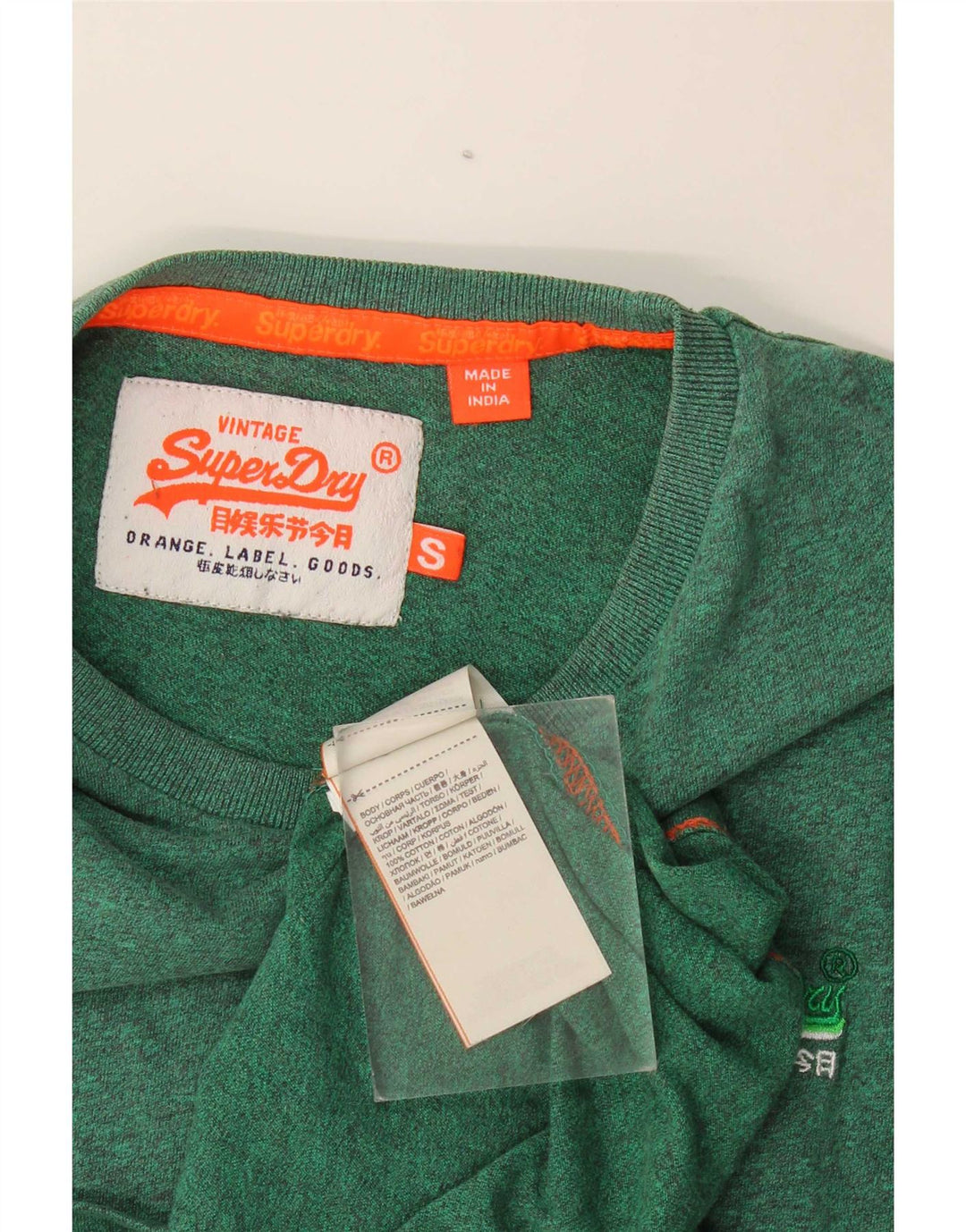 Camiseta masculina Superdry Top pequeno algodão manchado verde