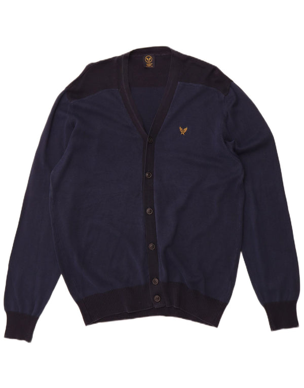 Avirex Mens Cardigan Sweater XL Navy Blue Colourblock Cotton