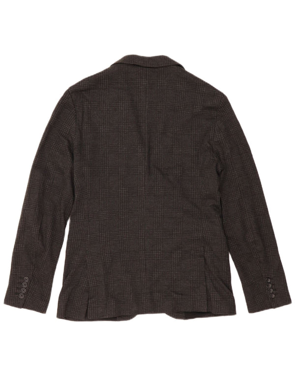 Jaqueta blazer masculina Zara com 2 botões EU 48 poliéster xadrez cinza médio
