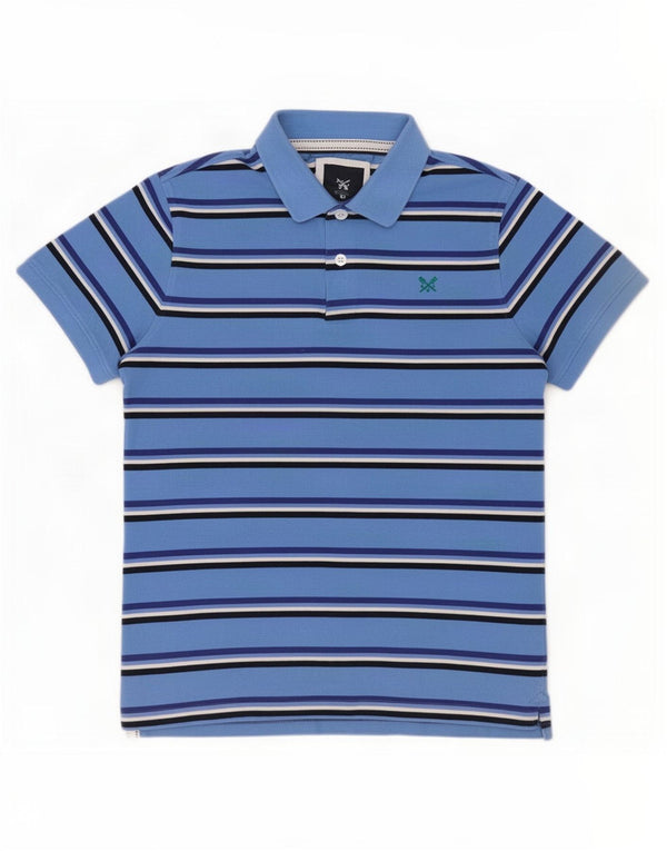 Camisa polo masculina Crew Clothing algodão listrado azul médio