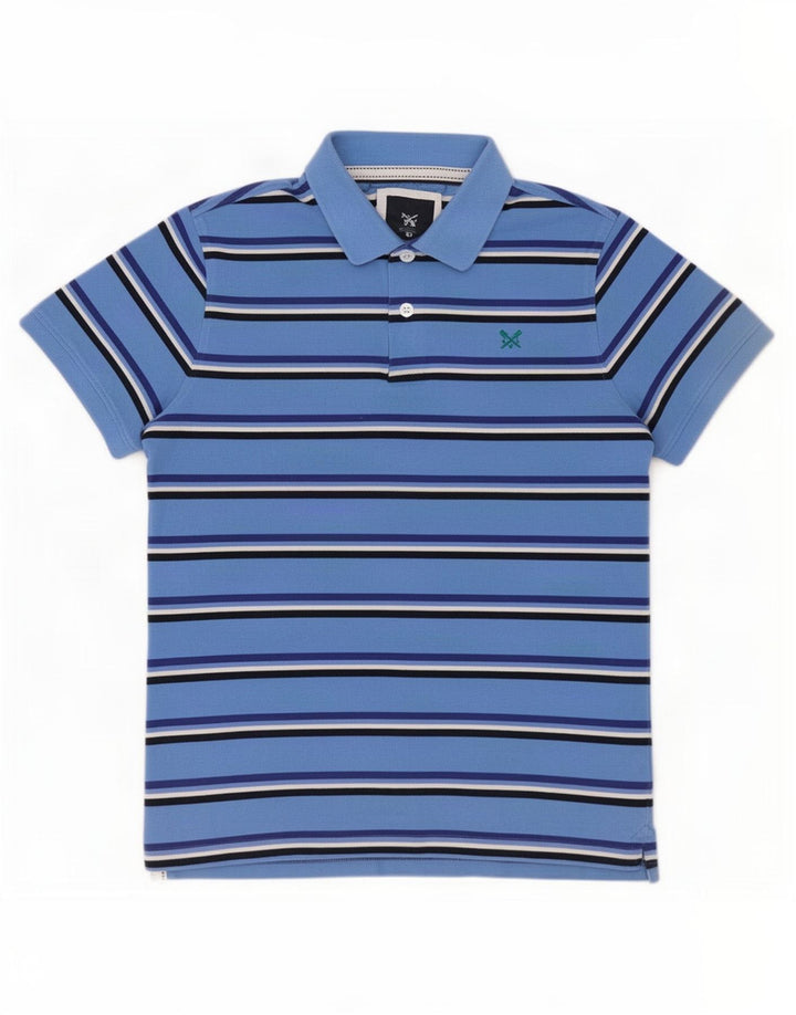 Camisa polo masculina Crew Clothing algodão listrado azul médio