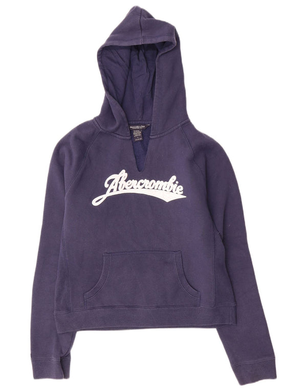 Suéter feminino Abercrombie & Fitch com capuz e estampa gráfica Reino Unido 16 grande azul marinho