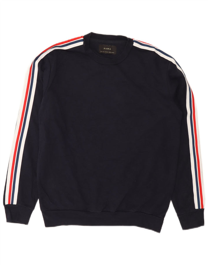 Zara Moletom Masculino Jumper Pequeno Azul Marinho Colorblock