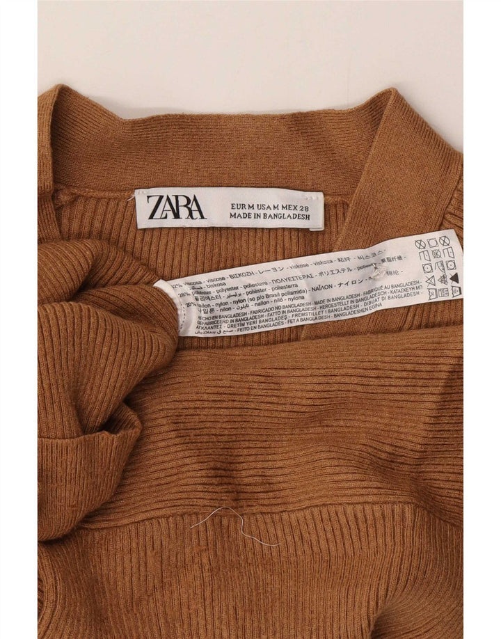 Suéter cardigã feminino Zara Reino Unido 14 viscose marrom médio
